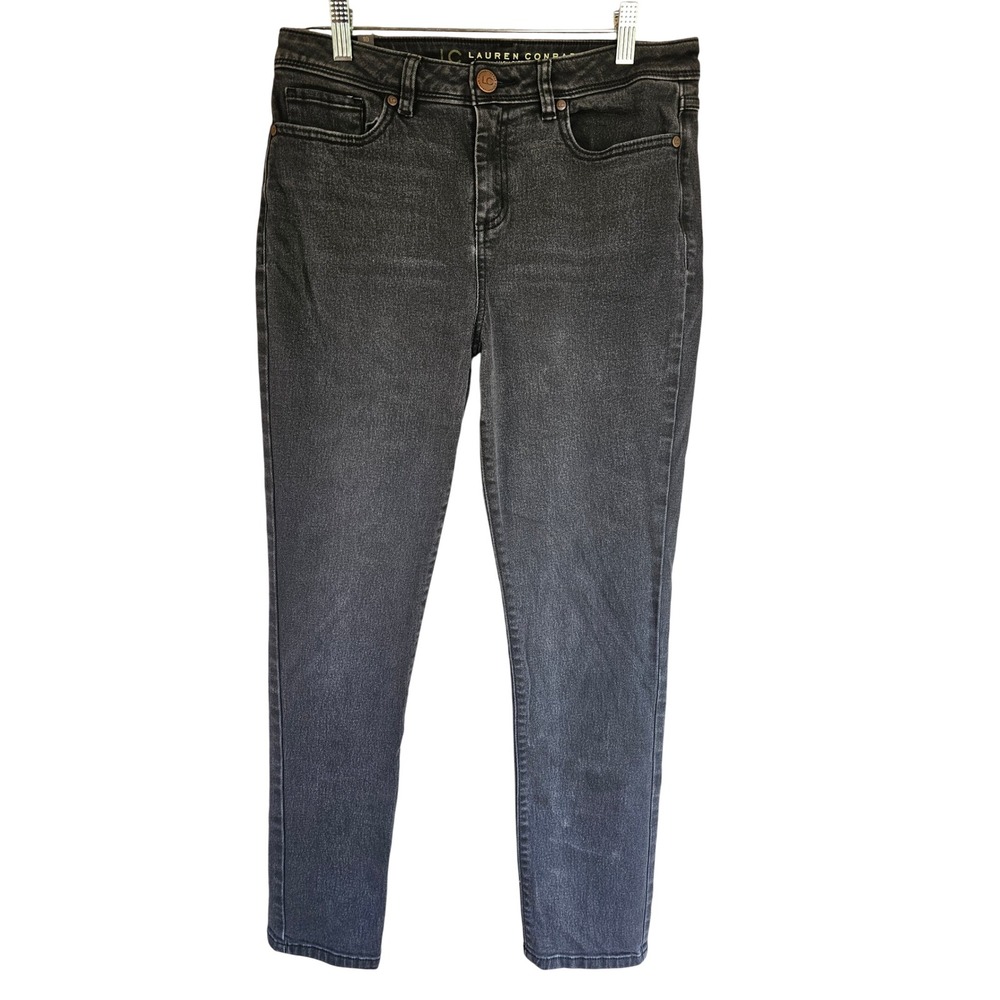 LC Lauren Conrad High Rise Skinny Jeans Women Size 10 Black Faded Denim Stretch